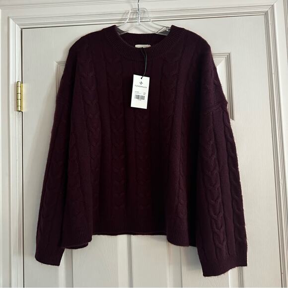 Tuckernuck 100% Cashmere Eloise Cable Knit Boyfriend Oxblood Sweater LARGE NWT - Picture 13 of 13